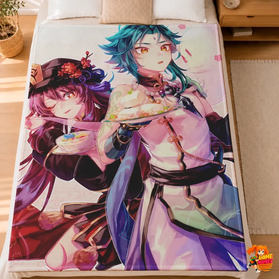 Плед с принтом Genshin Impact Геншин Импакт Сяо и Ху Тао